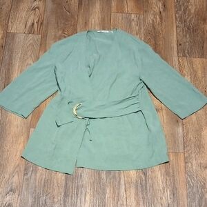 Soft Surroundings Sea Foam Green Wrap V Neck 3/4 Sleeve Size Med